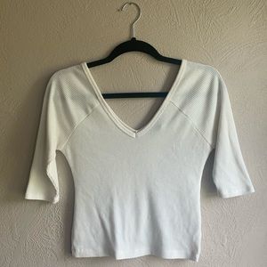 Ribbed white V-neck